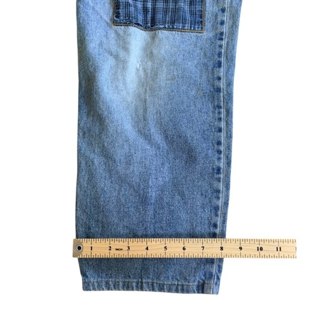 Lizwear Vintage 90s Patchwork Mom Jeans 12 Blue Cotton Plaid Distressed Boho - Picture 5 of 5